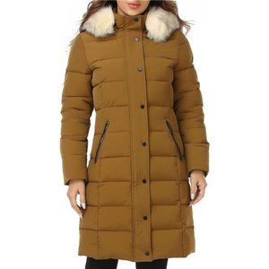 Women's Winter Parka Vegan Down Thick Quilted Jacket Overcoat with Fur Hood